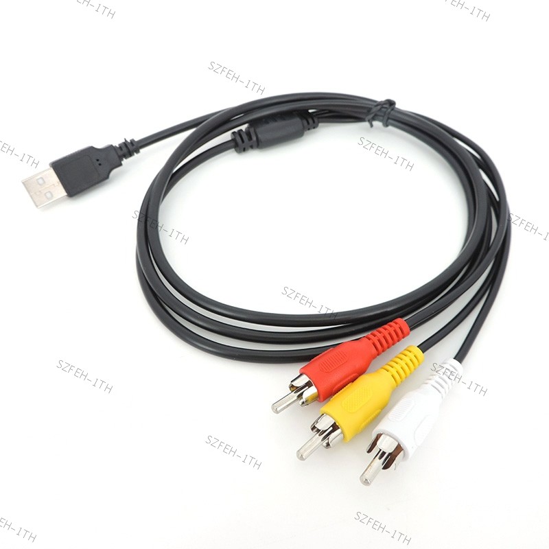 1.5m USB 2.0 ถึง 3RCA สาย USB ชาย 3 RCA ชายเชื่อมต่อ Coverter สเตอริโอเสียงวิดีโอสายโทรทัศน์อะแดปเตอร์สายไฟ AV A/V TV @ F3TH