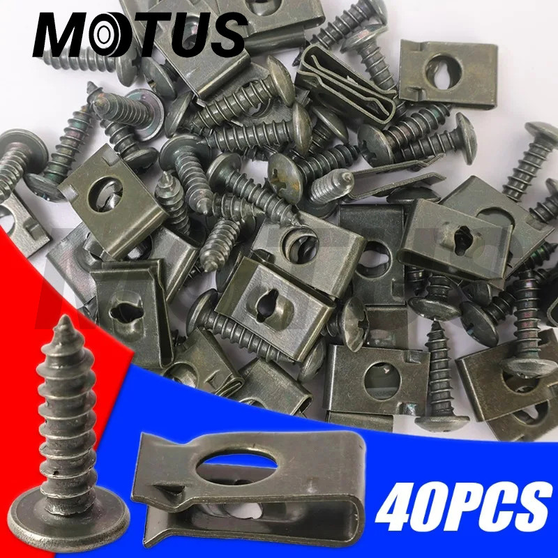 MOTUS 40pcs โลหะ U-Type คลิปสกรูชุดกันชนรถ fender Fasteners ฐาน Self-tapping สกรูหัวเข ็ มขัดคลิป