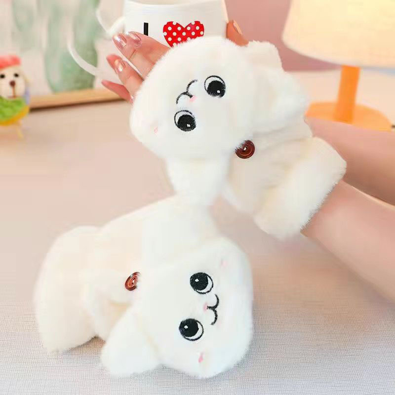 กระต่ายน่ารักขนสัตว์ Mittens Plush fingerless ถุงมือ Flip Half Finger ฤดูหนาว Soft Warm ถุงมือหนาสําหรับผู้หญิงสาว