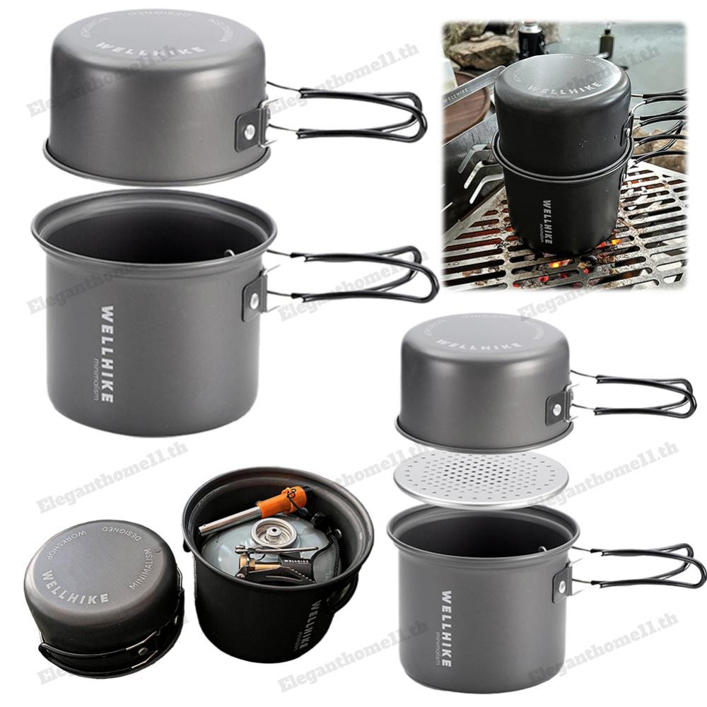 หม้อเครื่องครัวแคมป์ปิ้ง 2 ชิ้น | หม้อแบกเป้อลูมิเนียมอัลลอยด์ | เหมาะสําหรับเดินป่า | น้ําหนักเบา ทนทาน และมัลติฟังก์ชั่น