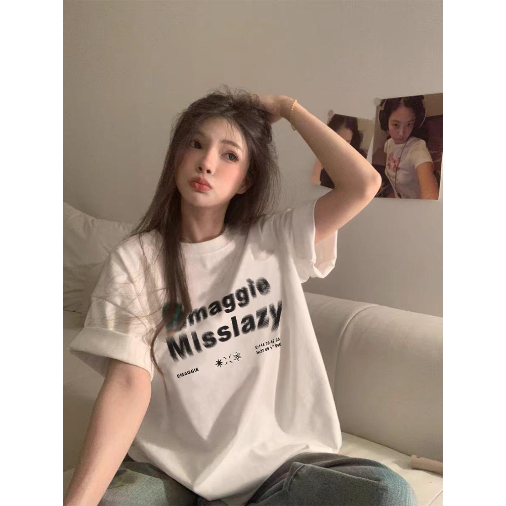 เสื้อยืดแขนสั้นพิมพ์ลายผ้าฝ้าย สตรีท คูล สไตล์เรโทร เหมาะสำหรับฤดูร้อน สีน้ำตาลเข้ม