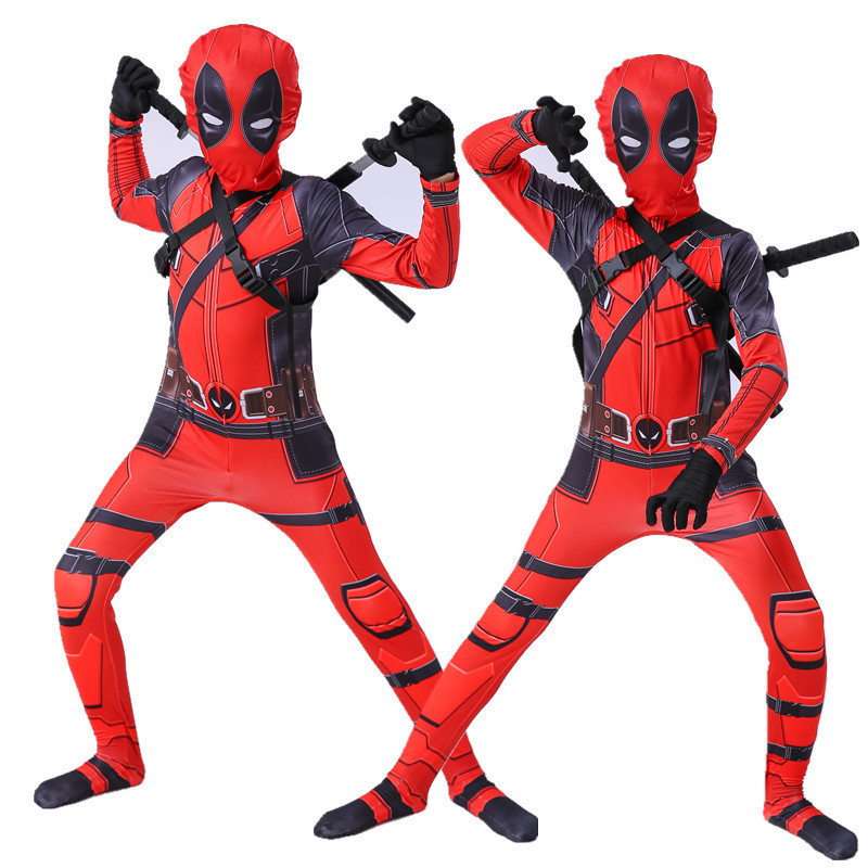 พร้อมดาบ Superhero Deadpool  Cosplay Costume For Kids DeadpoolMask Jumpsuit ฮาโลวีนสําหรับผู้ใหญ่และ