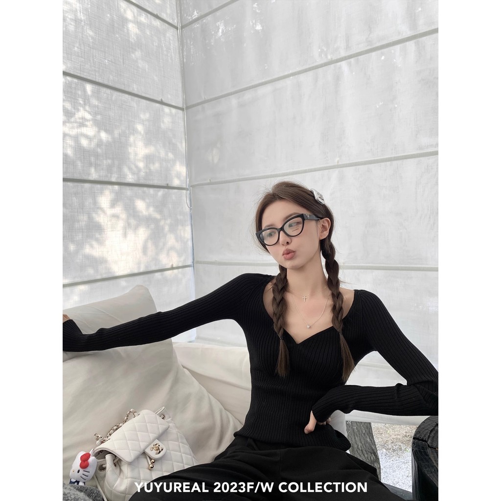 ฤดูใบไม้ร่วง Romance กับคอปกหัวใจสีพีชเสื้อขนสัตว์บางคอวี bottoming เสื้อบางต้นฤดูใบไม้ร่วงกำมะหยี่ 