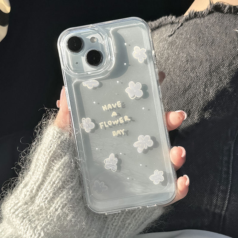 SAMSUNG ดอกไม้วันเคสโทรศัพท์สําหรับsamsung S23 FE S24 S23 Ultra S22 S21 Plus S21 S20 FEหมายเหตุ20 Ultraสีขาวดอกไม้Love Heartซิลิโคนโปร่งใสป้องกันกล้อง