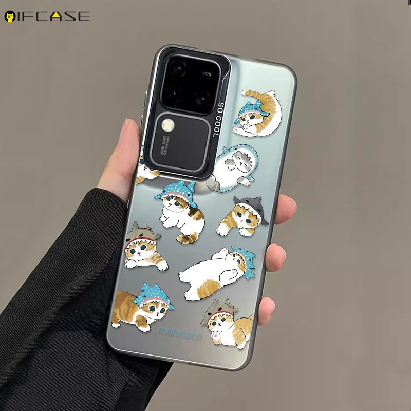 Mofusandเคสโทรศัพท์สําหรับvivo V30 V29 V27 V25 Pro V29e V27e V25e 5Gเคสโทรศัพท์Mofusand Shark Toastขนมปังแมวน่ารักการ์ตูนแฟชั่นหรูหราเลเซอร์Frostedปลอกกรณีปกหลัง