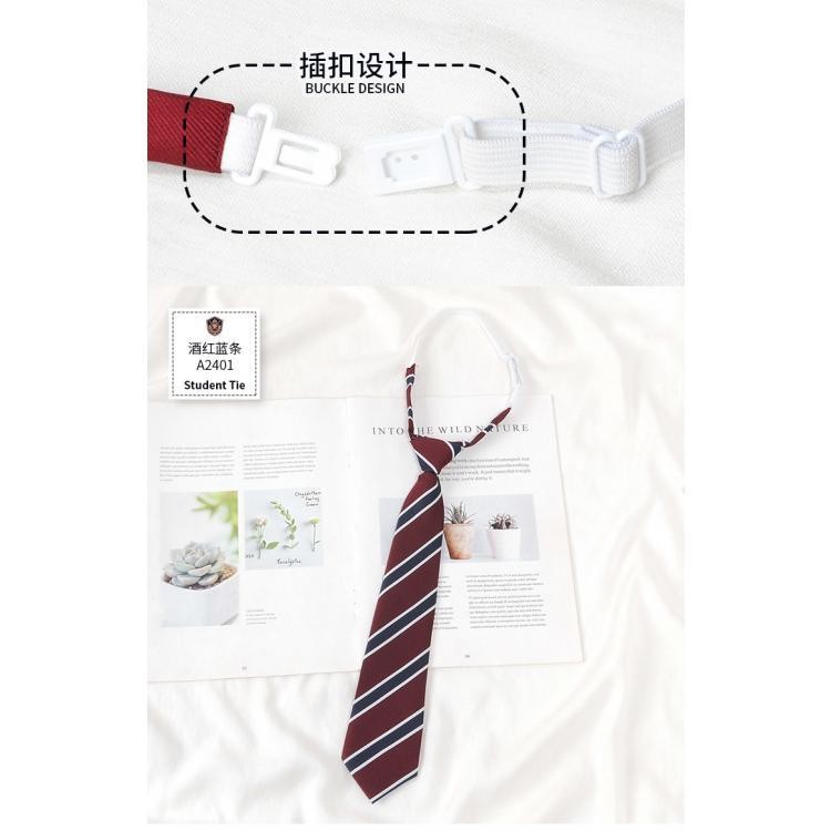 Blue Tie Boys Lazy Knot-Free นักเรียน Preppy สไตล์อุปกรณ์เสริมลายไวน์แดงขนาดเล็ก Tie ญี่ปุ่นสั้นขนาดเล็ก Tie - รูปที่ 4