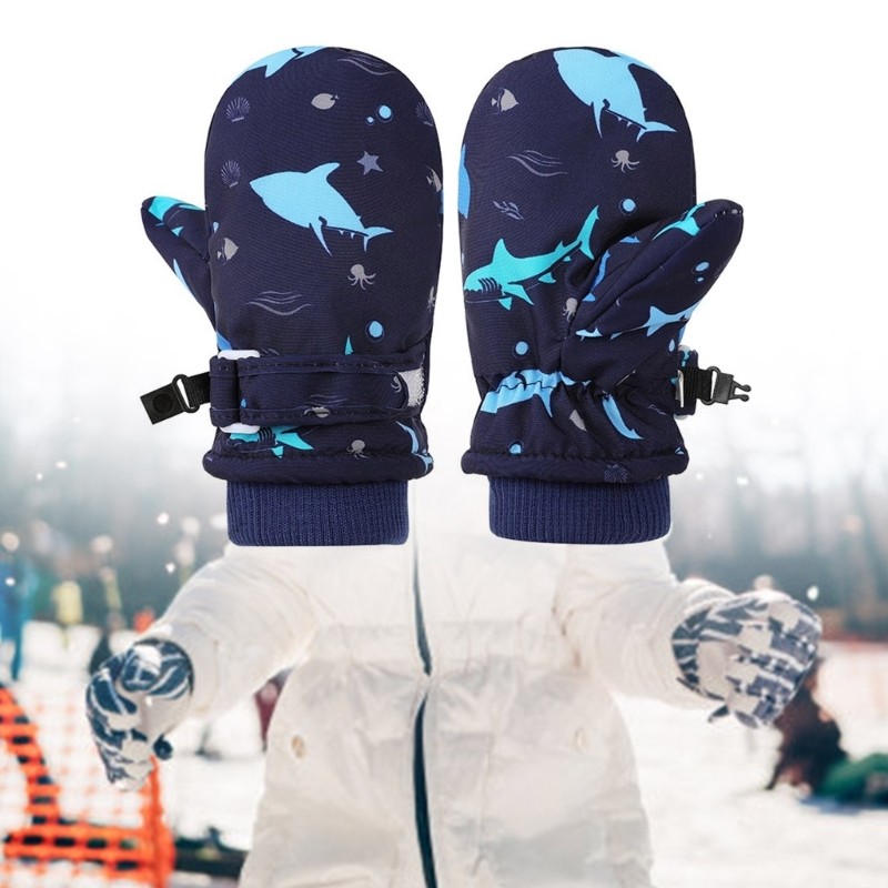 Haha เด็กฤดูหนาว Warm Snow ถุงมือเด็กถุงมือสกี Splashproof Mittens พิมพ์ปลาวาฬรูปแบบถุงมือ Thicken ความร้อน M