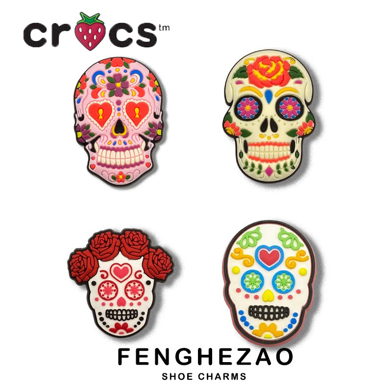 Jibbitz crocs charms รองเท้าหลุมอุปกรณ์เสริม crocs รองเท้าดอกไม้ตกแต่งหัวเข็มขัด DIY สีกะโหลกศีรษะบุคลิกภาพหัวเข็มขัดรองเท้า