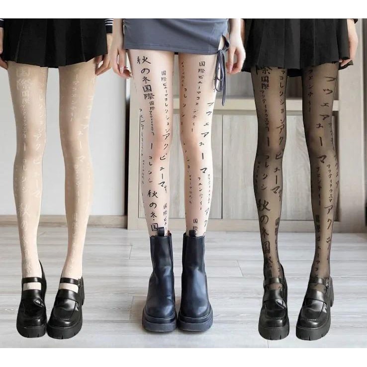 แฟชั่นญี่ปุ่นพิมพ์ถุงน่องถุงน่องขนาดบวกฤดูร้อนบางถุงน่องตาข่ายสักลายถุงเท้าผู้หญิงสาว