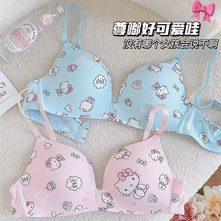 Hello Kitty Girl Bra ที่ไม่มีสายหนัง katie Anti-SLIP Small breast Push-Up ชุดชั้นในน่ารัก Sweet ราคา ถูกที่สุด ดีลบีเคเค แกลเลอรีภาพที่ 3