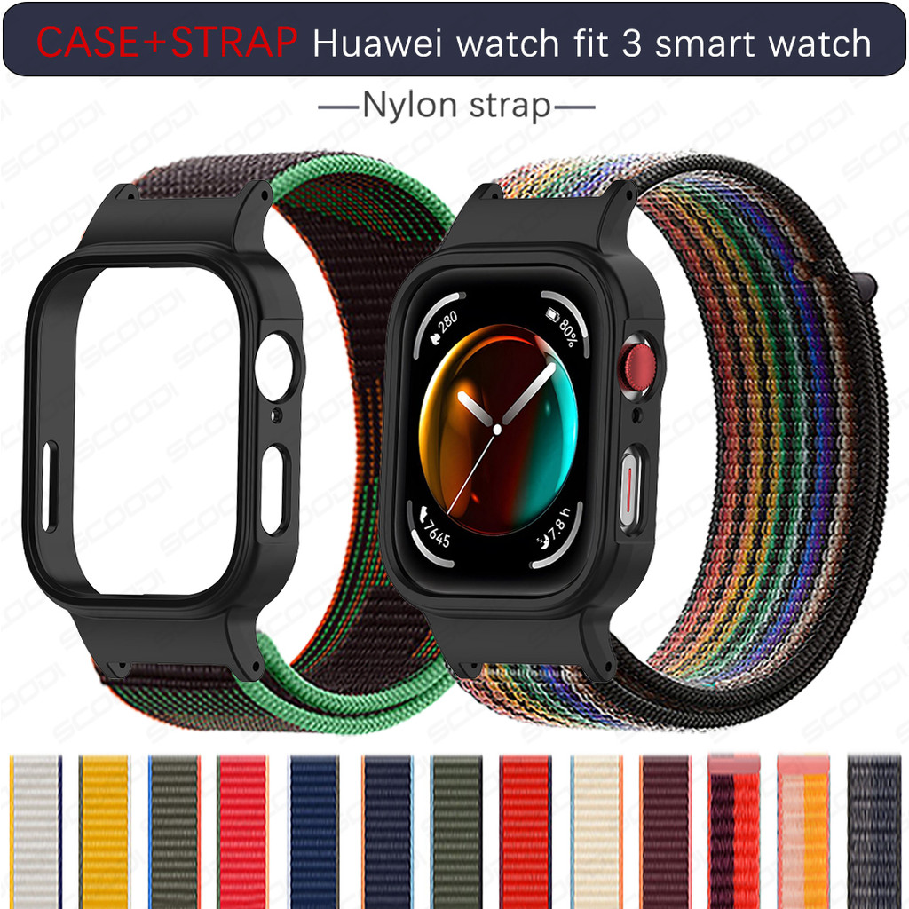 Sport Loop สายไนลอน + เคสสําหรับ Huawei watch fit 3 Smart watch สายรัดข้อมืออุปกรณ์เสริมสร้อยข้อมือ