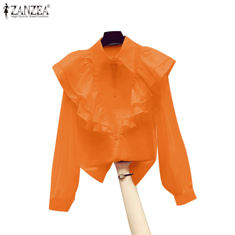 Zanzea เสื้อเชิ้ตแขนยาวจับจีบสีพื้นสไตล์เกาหลีสําหรับผู้หญิง