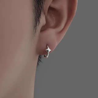 Roselife Unisex Cool Silver Cross Star Circle Hoop ต่างหูสําหรับผู้ชายผู้หญิง Street แฟชั่นรอบต่างหูเครื่องประดับอุปกรณ์เสริม