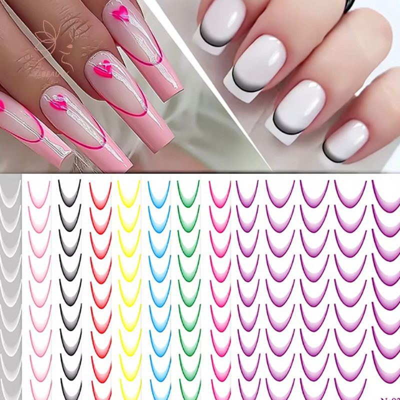 [maybeauty] French Line 3D สติ๊กเกอร์ติดเล็บ Rose Red Black Green Orange Y2K Self-Adhesive Sliders แต่งเล็บ Y2K French Nail Art Decorative Decal {TH}