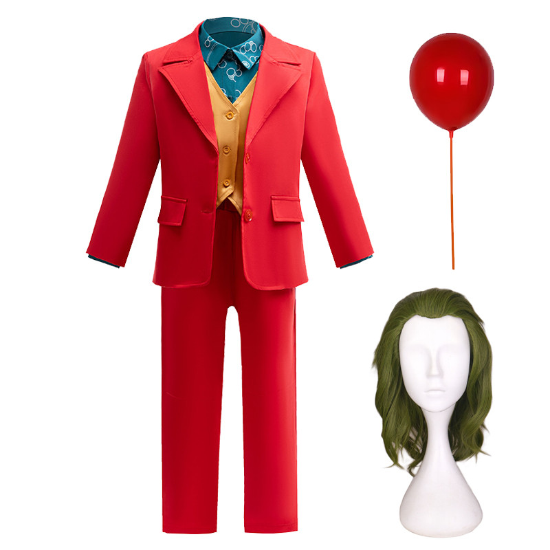 ภาพยนตร์โจ๊กเกอร์ตัวตลก 2 อาร์เธอร์แฟล็กเด็กชุดสูทสีแดงเล่นตามบทบาทเด็กชายฮาโลวีนเทศกาลเทศกาลพรรคเครื่องแต่งกายเทศกาลชุดการแสดง