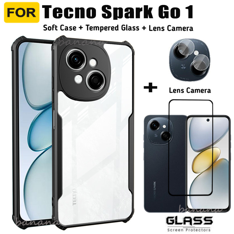 สําหรับ Tecno Spark Go1 เคสโทรศัพท์อะคริลิค Tecno Spark Go 2024 2025 POP 9 กระจกนิรภัยป้องกันหน้าจอ