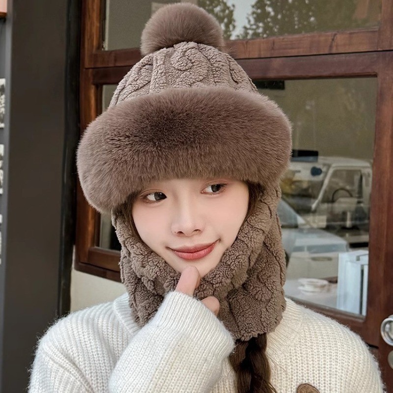 ชุดหมวกผ้าพันคอ-unisex Fluffy Earmuffs Cap-หน้ากากป้องกันหู-ให้ความอบอุ่น,กันลม-สําหรับฤดูหนาวขี่กลางแจ้ง-แฟชั่น, Jacquardกํามะหยี่สองด้าน - รูปที่ 3