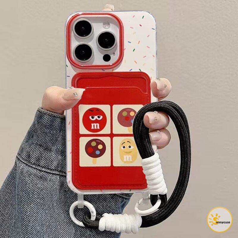 เคสแบบนุ่มพร้อมสายคล้องสำหรับใส่บัตรลาย M&M's สุดน่ารัก เข้ากันได้กับ IPhone 7 8 Plus 13 15 14 11 12 Pro Max XR X XS SE