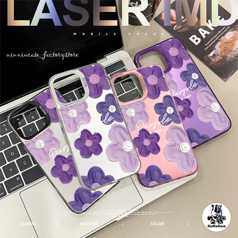 เคสไอโฟน11 ซิลิโคนนุ่มเคสโทรศัพท์ ดอกไม้เกสรดอกไม้ผ้าสีม่วง For IPhone 11 13 12 7Plus 14 15 11 Pro MAX 8 7 Plus X XR XS - รูปที่ 5