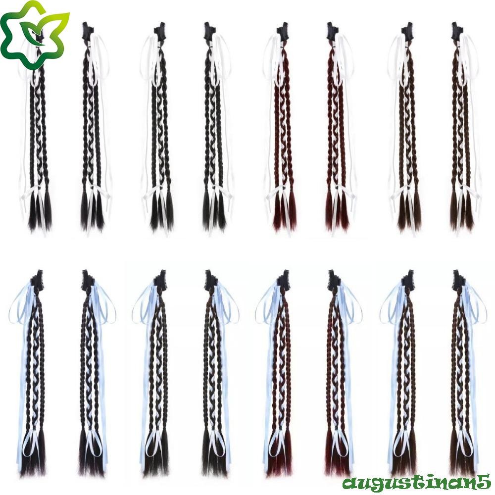ออกัสติน ผมเปียหางม้าต่อผมทนความร้อน สีขาวสีฟ้าโบว์ผมหางม้า, อินเทรนด์ธรรมชาติอ่อนโยนสังเคราะห์บิดถักเปียวิกผมพรรค
