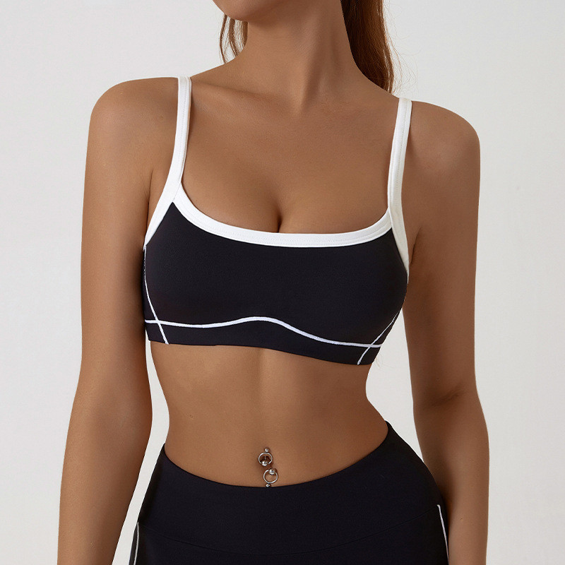Shamzu สไตล์ใหม่ Nude Skinny กีฬากลางแจ้งชุดชั้นในสตรีสายรัดไหล่บาง Contrast สีสลิงฟิตเนสโยคะ Bra