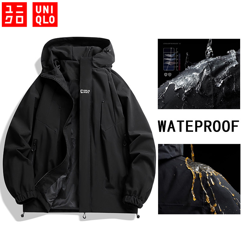 UNIQLO แจ็คเก็ตกันน้ำสำหรับผู้ชายและผู้หญิง เสื้อแจ็กเก็ตกันฝน มีฮู้ด กันน้ํา กันลม คุณภาพสูง สําหรับเล่นกีฬากลางแจ้ง [S-4XL]