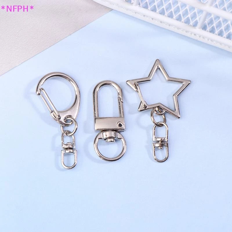 NFPH> 10 ชิ้น Star Pentagram D-shaped Hollow แหวนพวงกุญแจ DIY อุปกรณ์เสริมกุ้งก้ามกรามพวงกุญแจเครื่องประดับทําผลการค้นหาใหม่