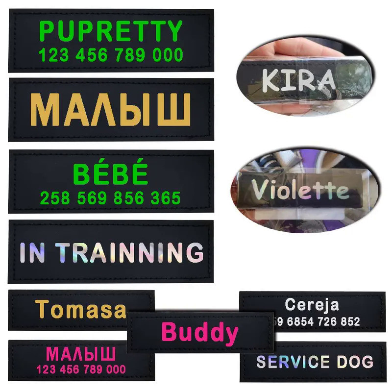 2 PCS Personalized Dog Name Tag Reflective Pet Harness Collar ID Label Stickers Custom text Paw Hear