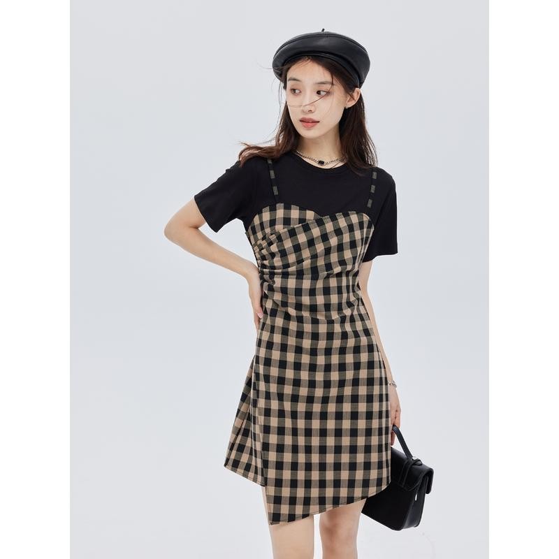 【ใหม่】จัดส่งทันทีS-4XL เดรสสาวพลัสไซส์ สไตล์เกาหลี เดรสทรูโทน ลายตาราง เดรากระโปรง พรางหุ่น ระบายอากาศ ผ้าบางเบา