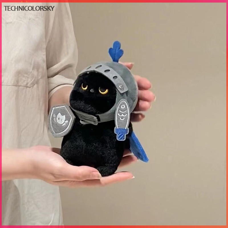 Technicolorsky สีดํา Cavalier Cat ตุ๊กตาพวงกุญแจของเล่นการ์ตูน Knight Cat ตุ๊กตาตุ๊กตาจี้พวงกุญแจรถกระเป๋าเป้สะพายหลังกระเป๋าตกแต่งของขวัญเด็ก TSY