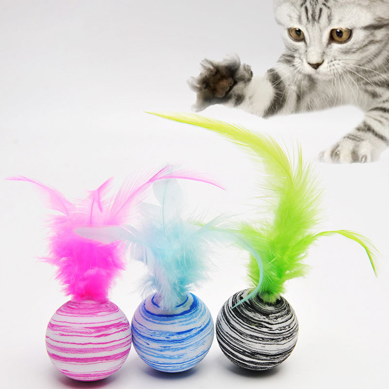 PET Cat kitten Ball Toy ของเล่นแมวละเอียดอ่อน Star balls PLUS Feather วัสดุ EVA คุณภาพสูง Light Foam Ball โยนตลก Interactive Plush ของเล่นอุปกรณ์