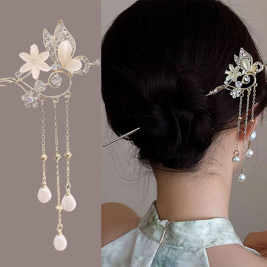 สไตล์จีน Elegant แฟชั่นพู่ Hairpin โบราณ Cheongsam Hanfu Hairpin ขั้นตอนสั่นอุปกรณ์เสริมผม