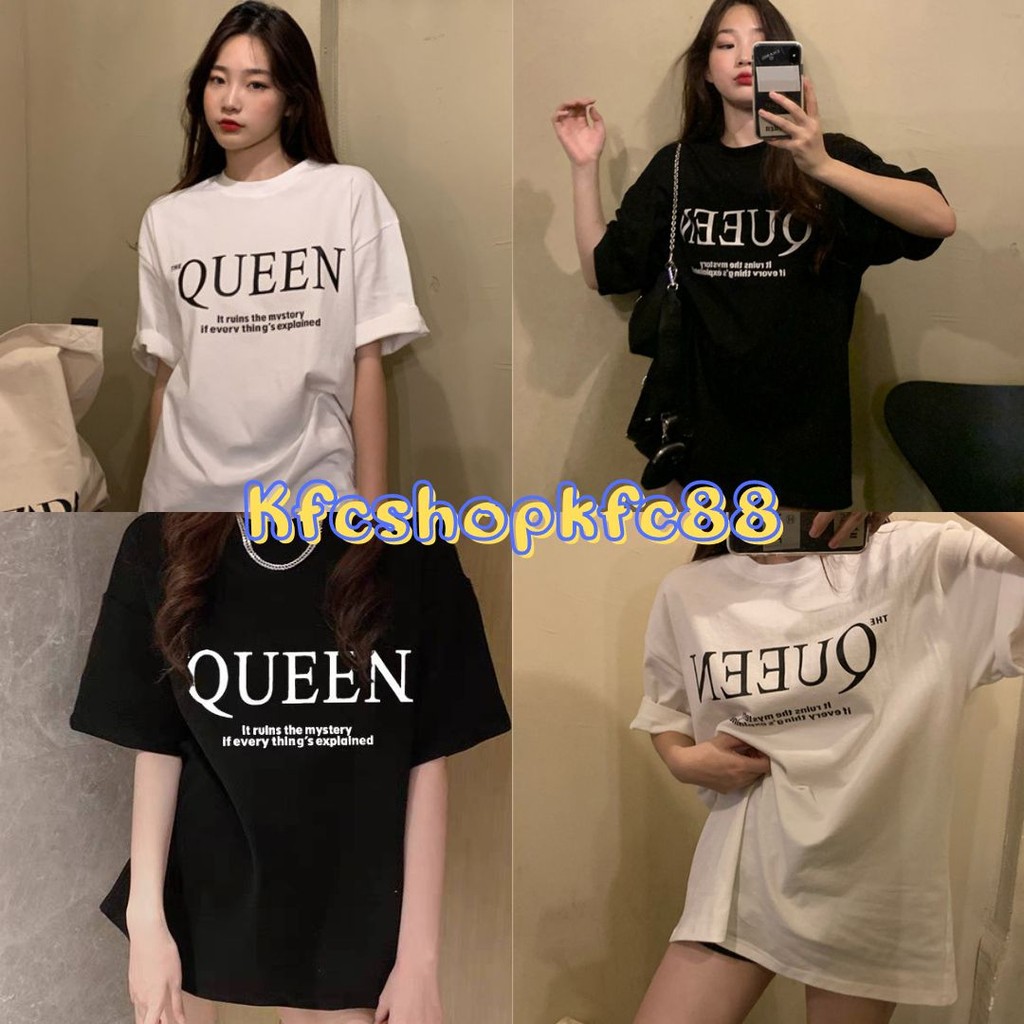 🌟KFC🌟 เสื้อยืดลายอักษรQUEEN คอกลม แขนสั้น ผ้านิ่ม สไตล์เกาหลี  #9652