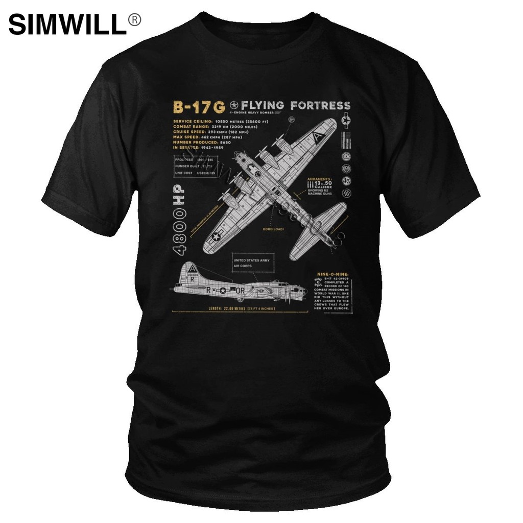 Vintage B-17 Flying Fortress Spitfire เสื้อยืดผู้ชายผ้าฝ้าย Fighter Plane Tee WW2 War Pilot แขนสั้นเ