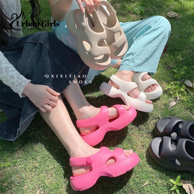 รองเท้าแตะแพลตฟอร์ม พื้นหนา แบบนิ่ม เหมาะกับเดินชายหาดกลางแจ้ง สไตล์เกาหลี แฟชั่นฤดูร้อน สําหรับผู้หญิง