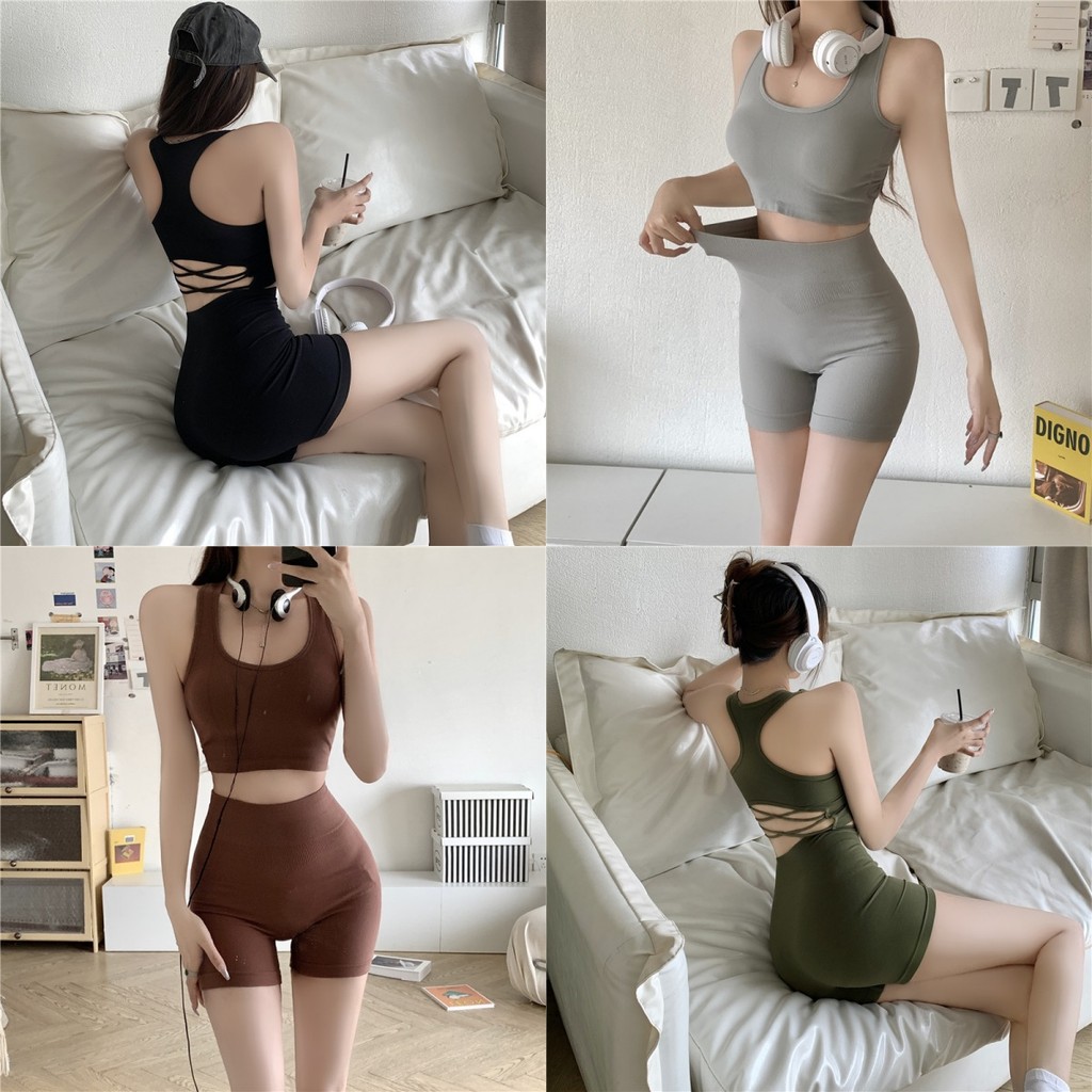 🥭Evelyn🥭ชุดเซ็ตบรา กางเกง ผอมเพรียว ออกกําลังกายขา สันรุ่นแมท ระบายอากาศ สไตล์สปอร์ต พร้อมส่ง