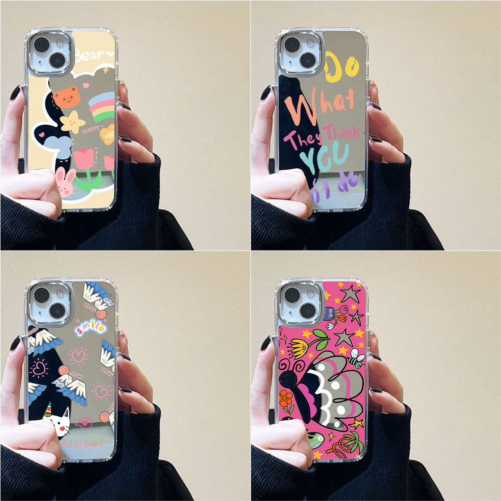 Silicon กระจกแต่งหน้าเคส For iPhone 15 11 13 14 12 16 Pro Max 16promax 13promax 15promax 16pro 15pro เคสโทรศัพท์มือถือ