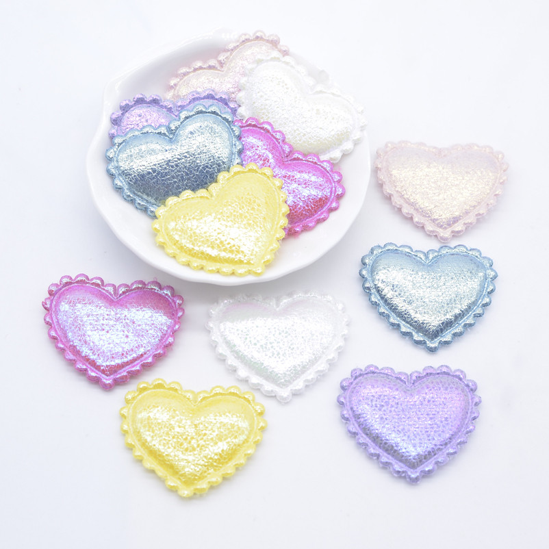 40 ชิ้น 38*32 มม.Glitter Heart Applique เบาะแพทช์สําหรับเสื้อผ้าหมวกหัตถกรรมอุปกรณ์เย็บผ้า DIY Headwear คลิปผมโบว์ตกแต่ง