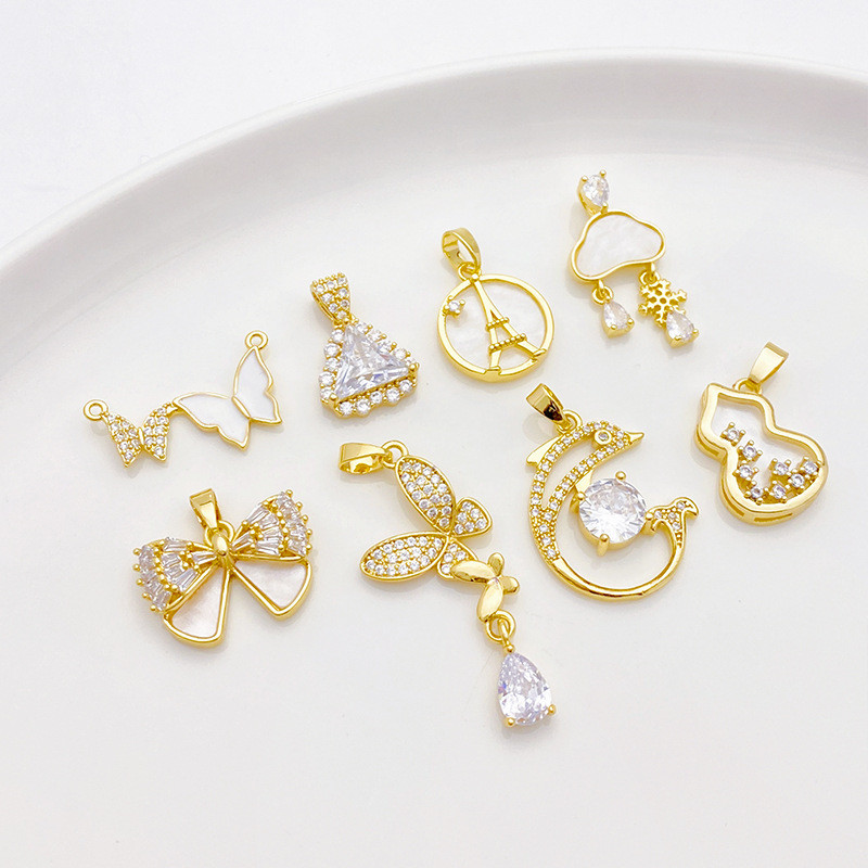 18k Gold-Packed สี Retention ฝัง Shell Gourd Dolphin ผีเสื้อขนาดเล็กจี้สร้อยข้อมือสร้อยคอเครื่องประดับจี้ DIY อุปกรณ์เสริม