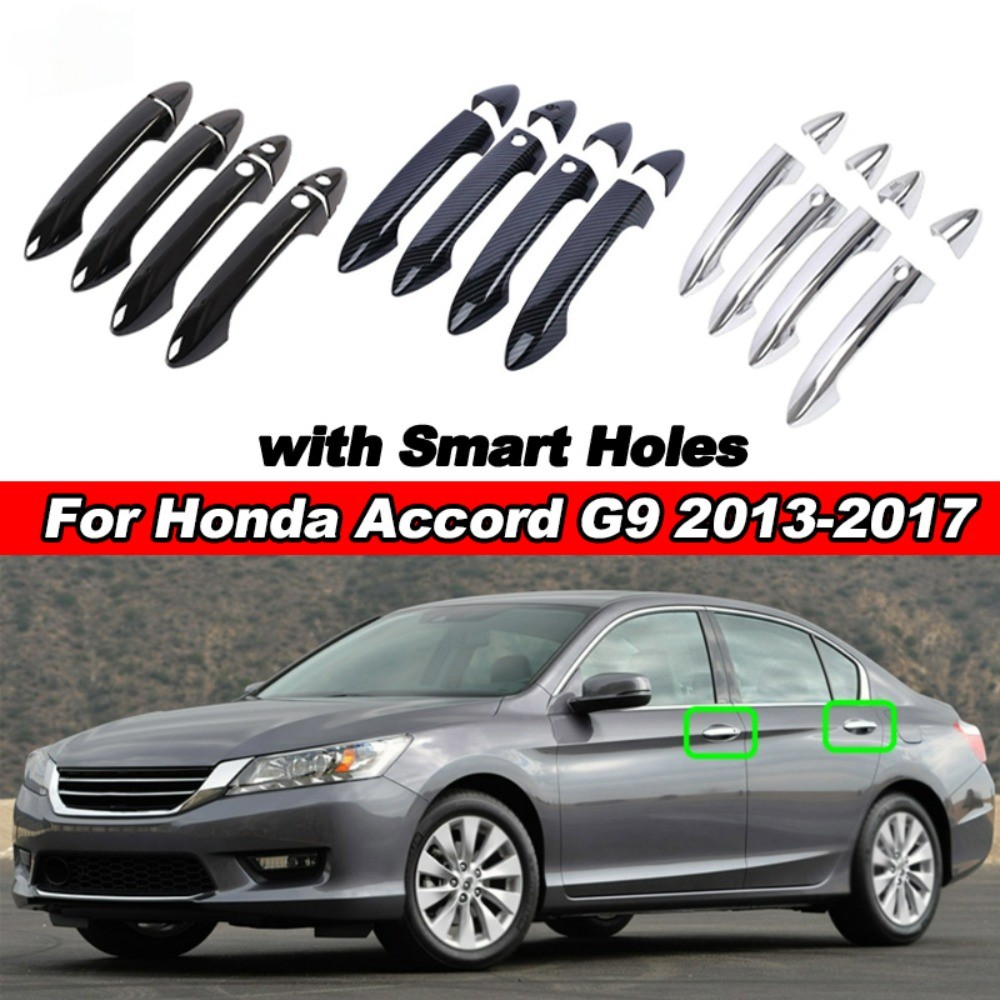 8 ชิ้นคาร์บอนไฟเบอร์เคลือบเงาสีดํา Chrome ภายนอกรถประตูกรอบแผง Trim ABS สติกเกอร์สําหรับ Honda Accor