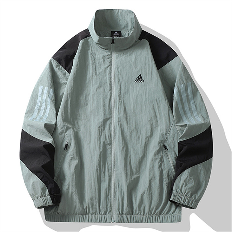 ปักโลโก้ Adidas Original Stand Collar Windbreaker Outdoor Windbreaker Plain Jacket Unisex Windbreake