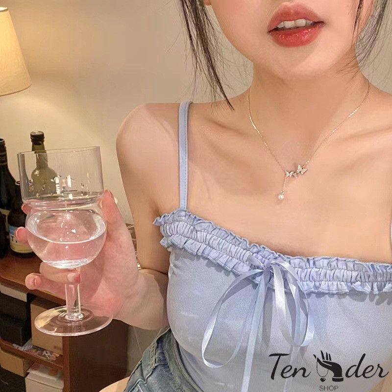 COD-ส่งเร็วจากไทย🎀สร้อยคอไข่มุกผีเสื้อระดับไฮเอนด์สำหรับผู้หญิงเฉพาะกลุ่มแสงหรูหราครบชุดแฟนโซ่ไหปลาร้า-Tender