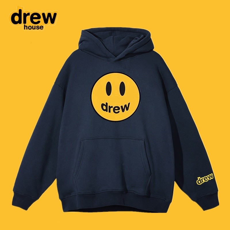 Drew smiley face plus เสื้อกันหนาวกํามะหยี่มีฮู้ดหญิงฤดูใบไม้ร่วงและฤดูหนาวอเมริกันสตรีทหลวมผ้าฝ้ายคู่เสื้อคลุมด้วยผ้าชา