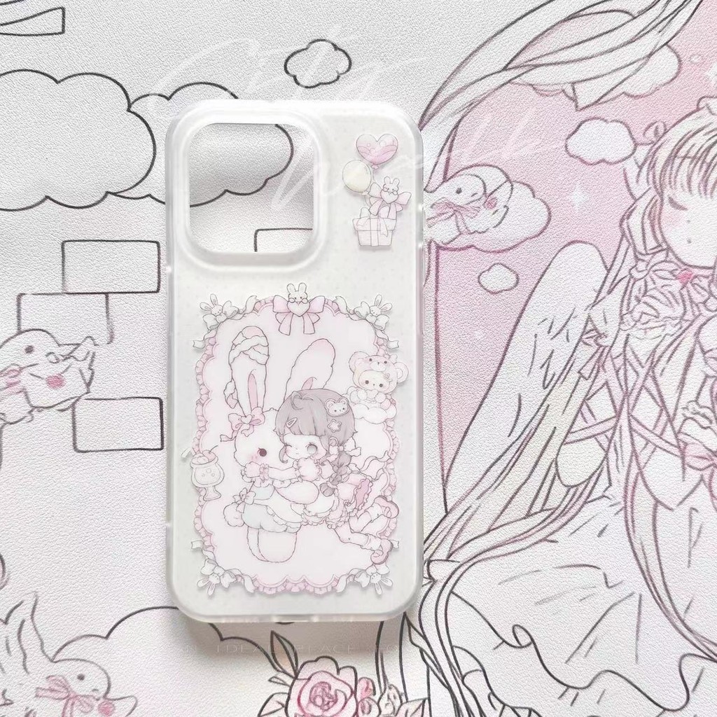 Imd กระต่ายสาวน่ารักสองชั้นเหมาะสําหรับ iPhone16 Apple 15pro14/13/12/xs เคสโทรศัพท์/11/เคสกันกระแทก IR6Z