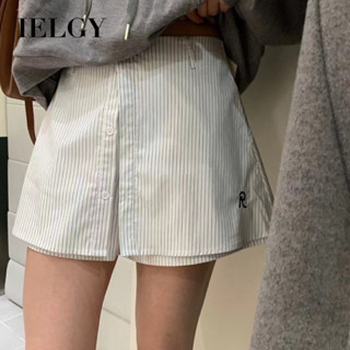 IELGY กางเกงขาสั้นลําลองลายทางปักลายสําหรับผู้หญิงบางและอเนก…