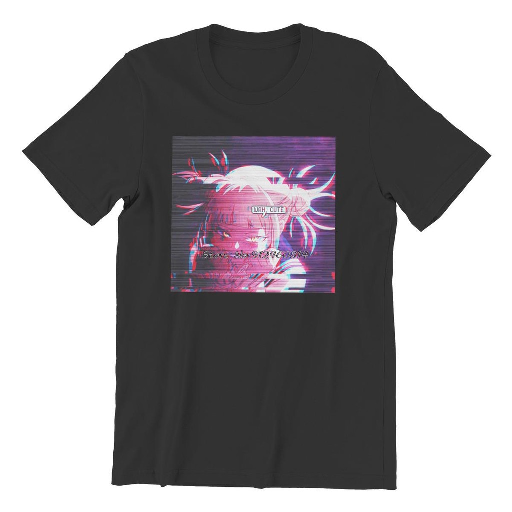 เสื้อยืดผู้ชาย Toga Himiko Vaporwave Glitch Effect อะนิเมะ MHA อะนิเมะเกม Punk TShirt ผู้ชายผ้าฝ้าย 