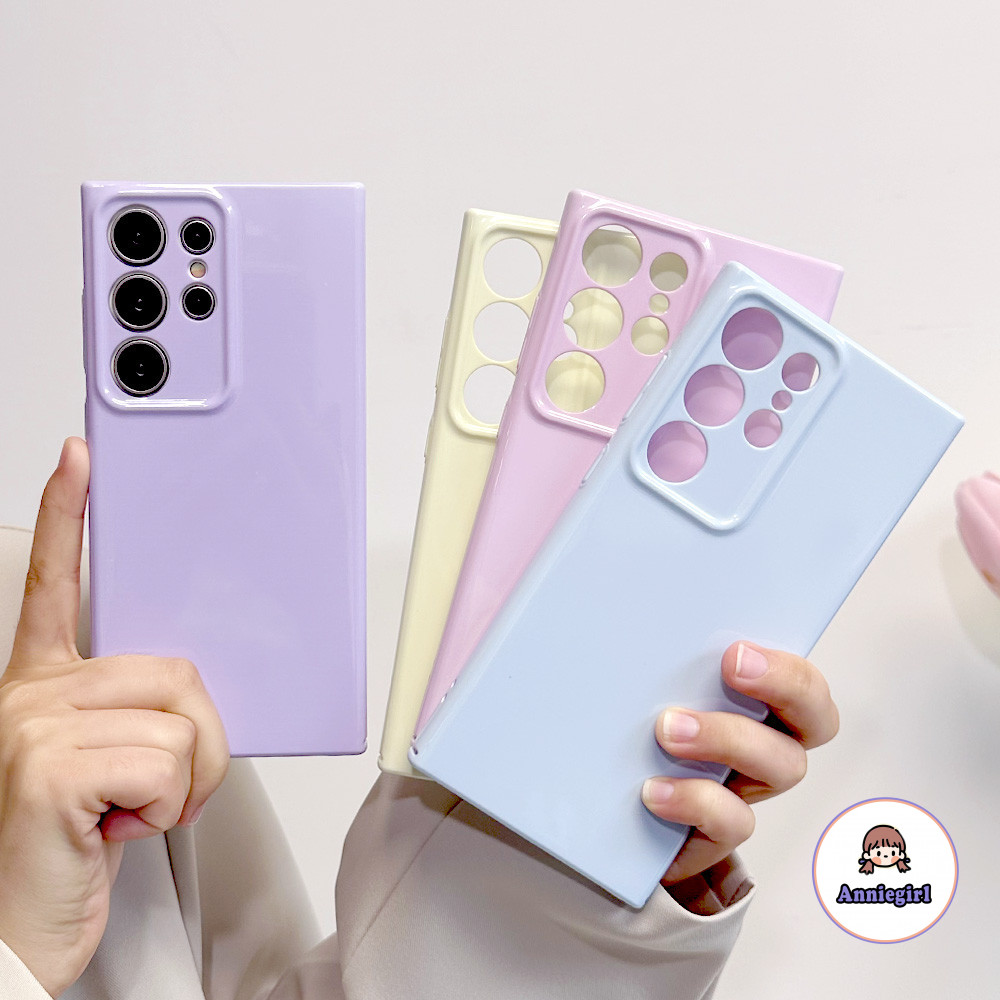 SAMSUNG Simple สีทึบGlossyเคสโทรศัพท์สําหรับSamsung S24Ultra S23 S22 Ultra Plus A14 A54 A12 A13-4G A21S A23 A53-5Gเลนส์ป้องกันHard TPUปกหลัง