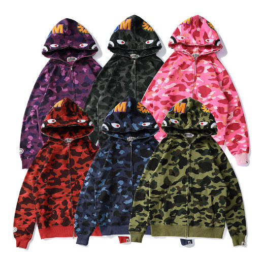 สไตล์ใหม่ BAPE ลายพรางผู้ชายผู้หญิงเสื้อสเวตเตอร์มีฮู้ดลําลอง 0916