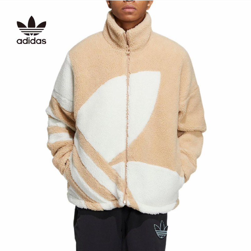 Adldas 100% Original ปักโลโก้ Warm Stand Collar Lamb Wool Cushion Jacket สําหรับผู้ชาย