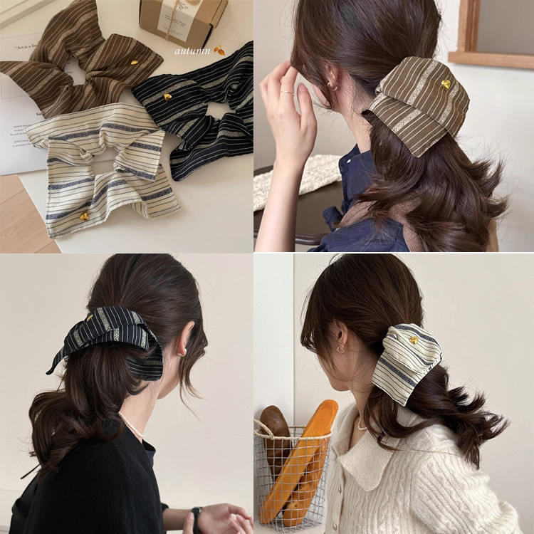 เกาหลีวินเทจแถบผมหางม้า Scrunchies ผูกผมยางรัดผมเชือก